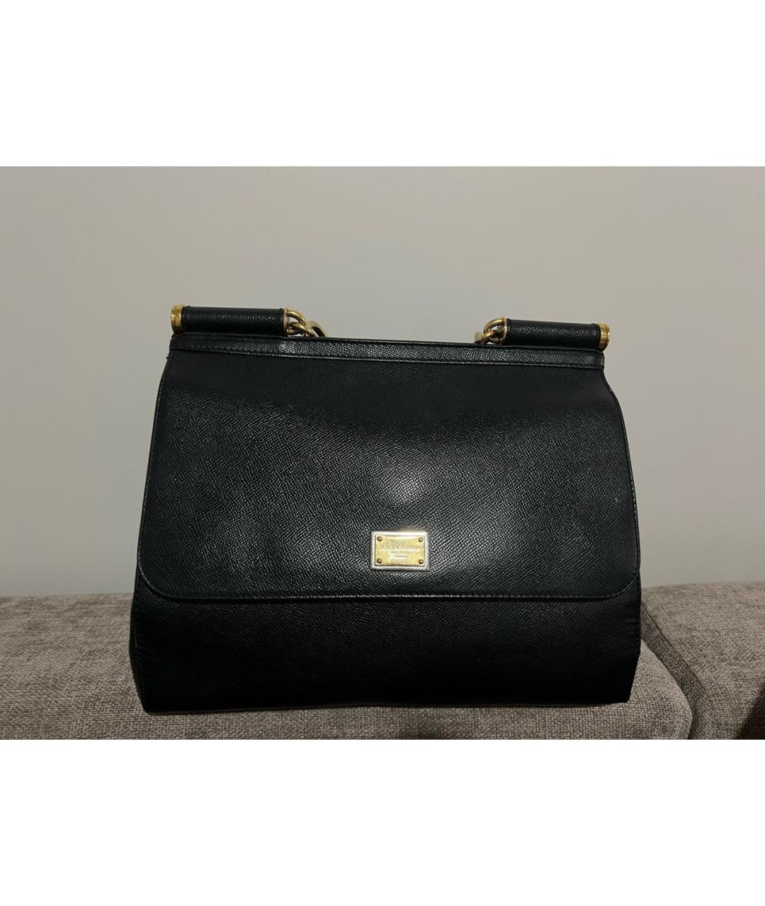 DOLCE&GABBANA Черная кожаная сумка с короткими ручками, фото 7