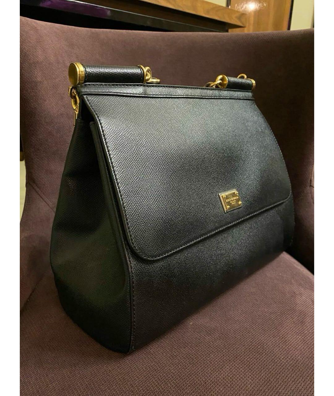 DOLCE&GABBANA Черная кожаная сумка с короткими ручками, фото 2