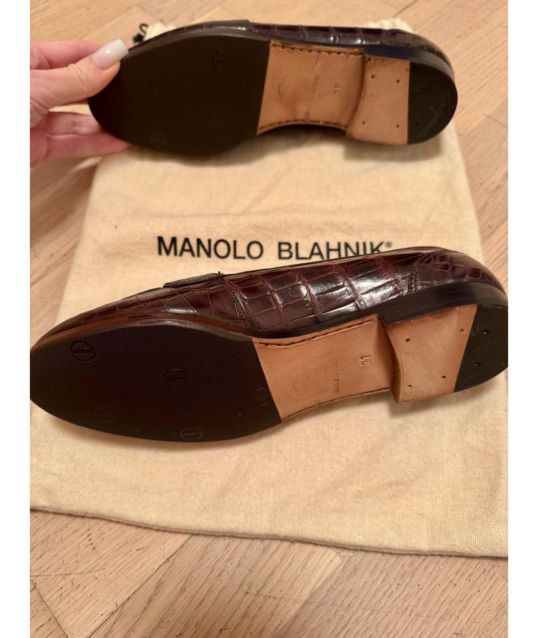 MANOLO BLAHNIK Коричневые лоферы из экзотической кожи, фото 7