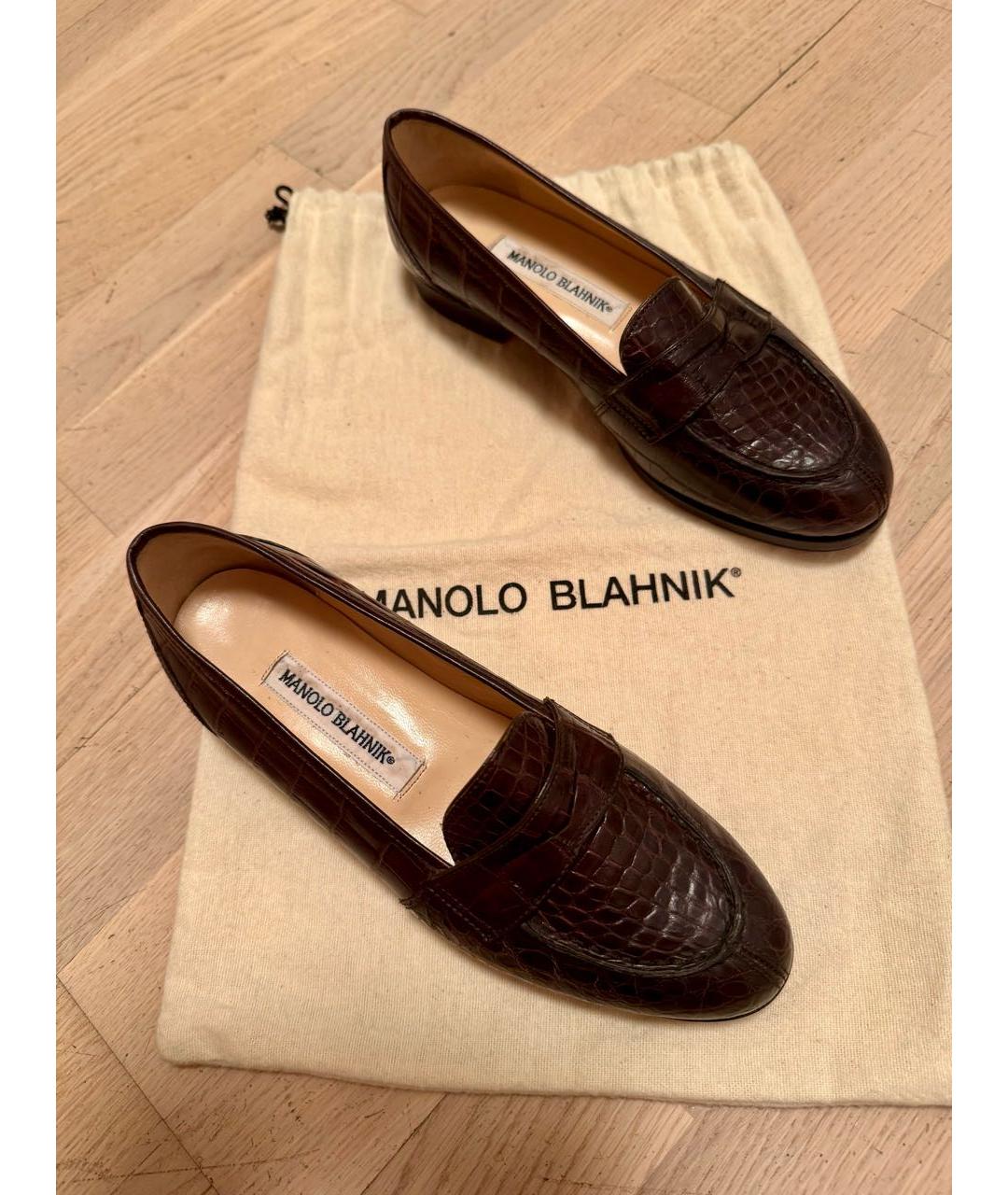 MANOLO BLAHNIK Коричневые лоферы из экзотической кожи, фото 5