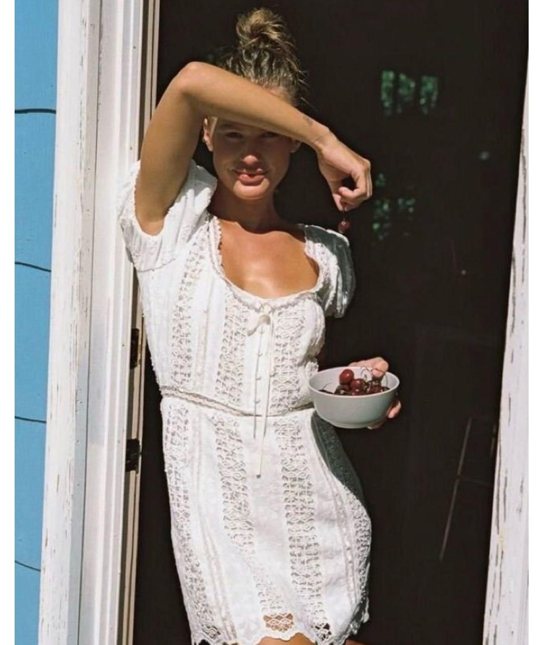 FOR LOVE AND LEMONS Белое хлопковое повседневное платье, фото 7