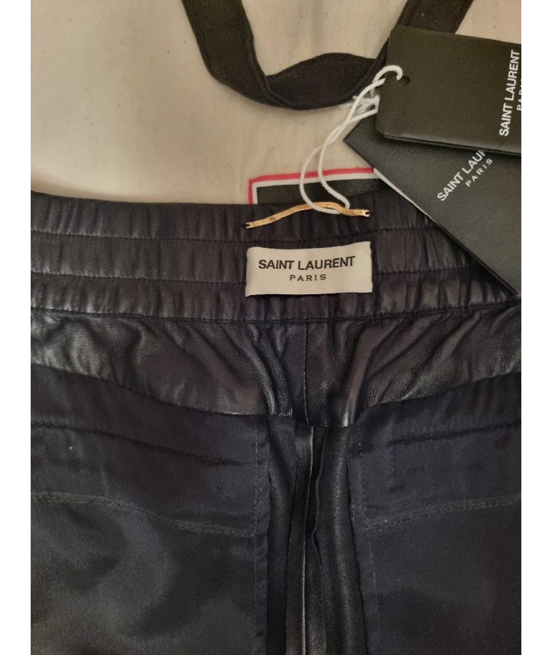 SAINT LAURENT Черные кожаные брюки узкие, фото 4