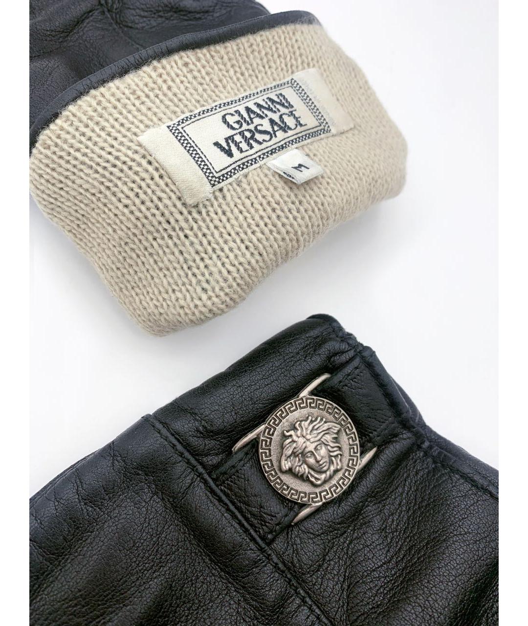 VERSACE Черные кожаные перчатки, фото 2