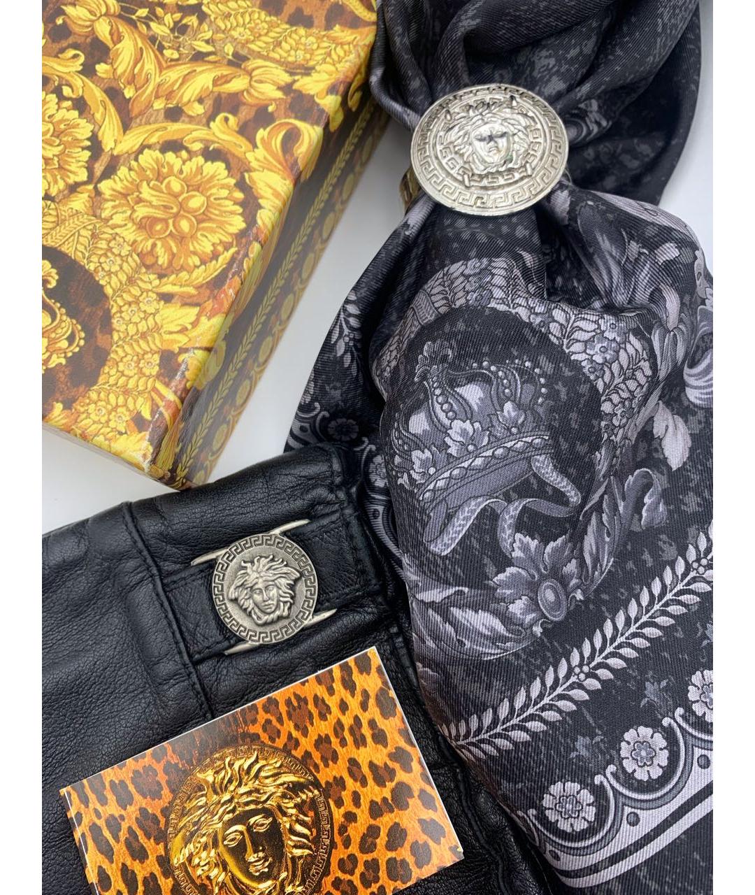 VERSACE Черные кожаные перчатки, фото 4
