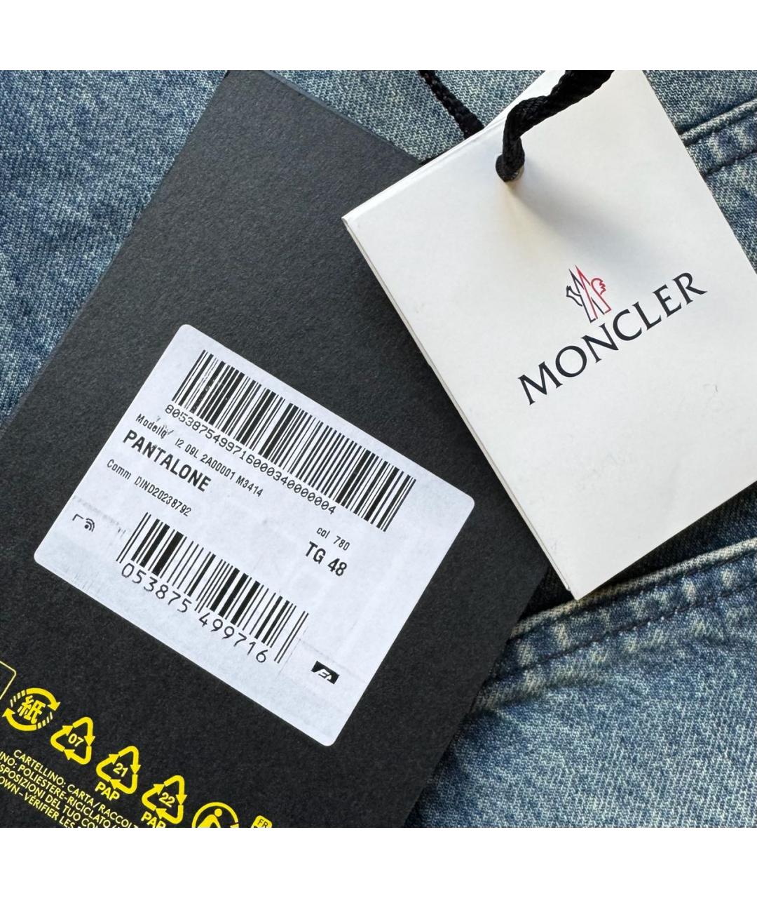 MONCLER Голубые деним повседневные брюки, фото 8