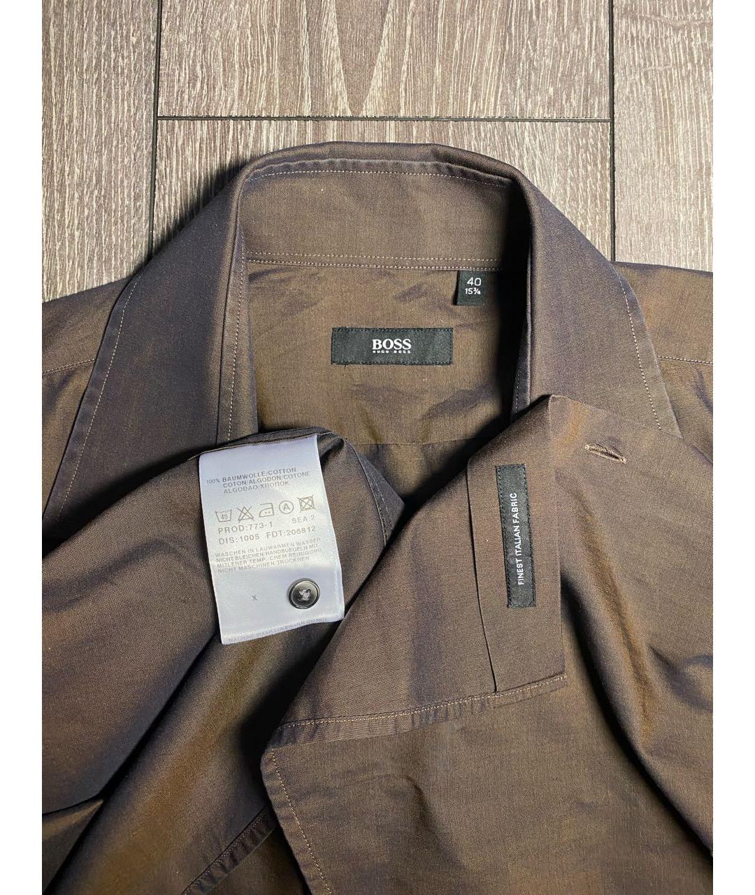 HUGO BOSS Коричневая хлопковая классическая рубашка, фото 5