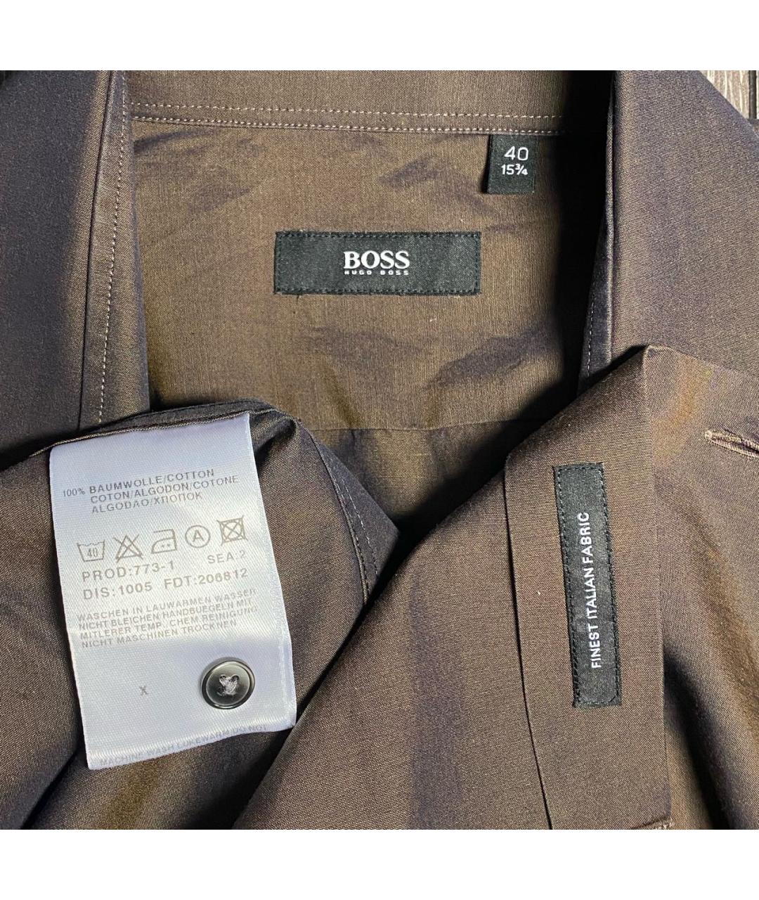 HUGO BOSS Коричневая хлопковая классическая рубашка, фото 8
