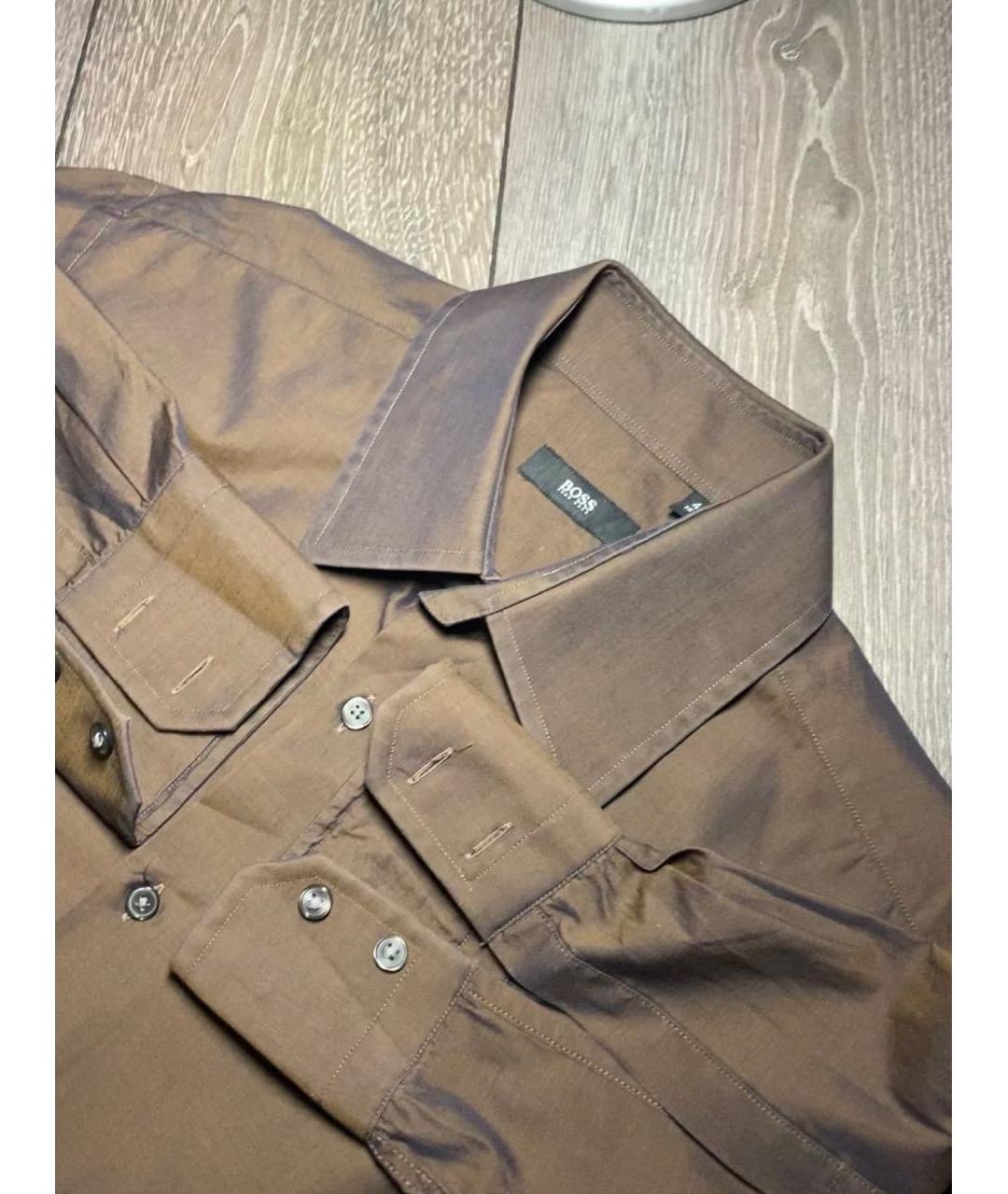 HUGO BOSS Коричневая хлопковая классическая рубашка, фото 4