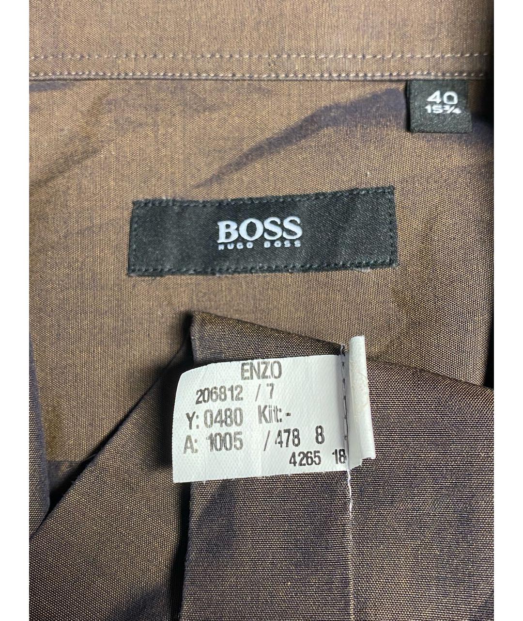 HUGO BOSS Коричневая хлопковая классическая рубашка, фото 6