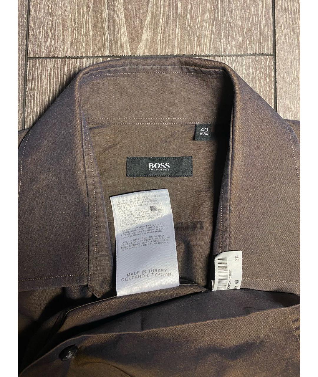 HUGO BOSS Коричневая хлопковая классическая рубашка, фото 3