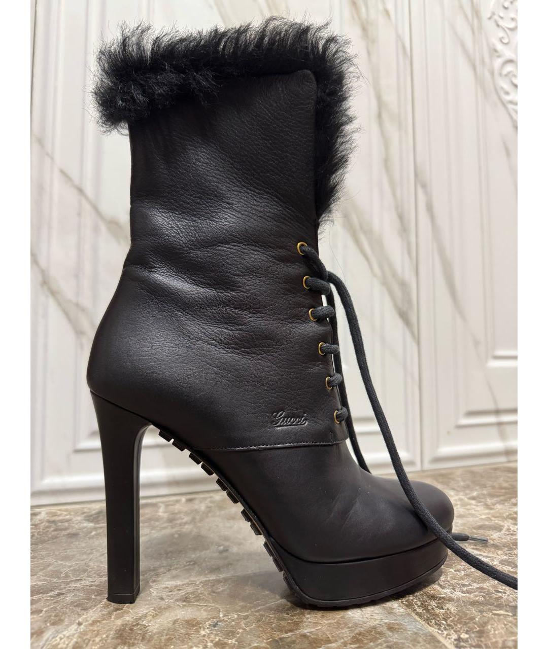 GUCCI Черные кожаные ботильоны, фото 5
