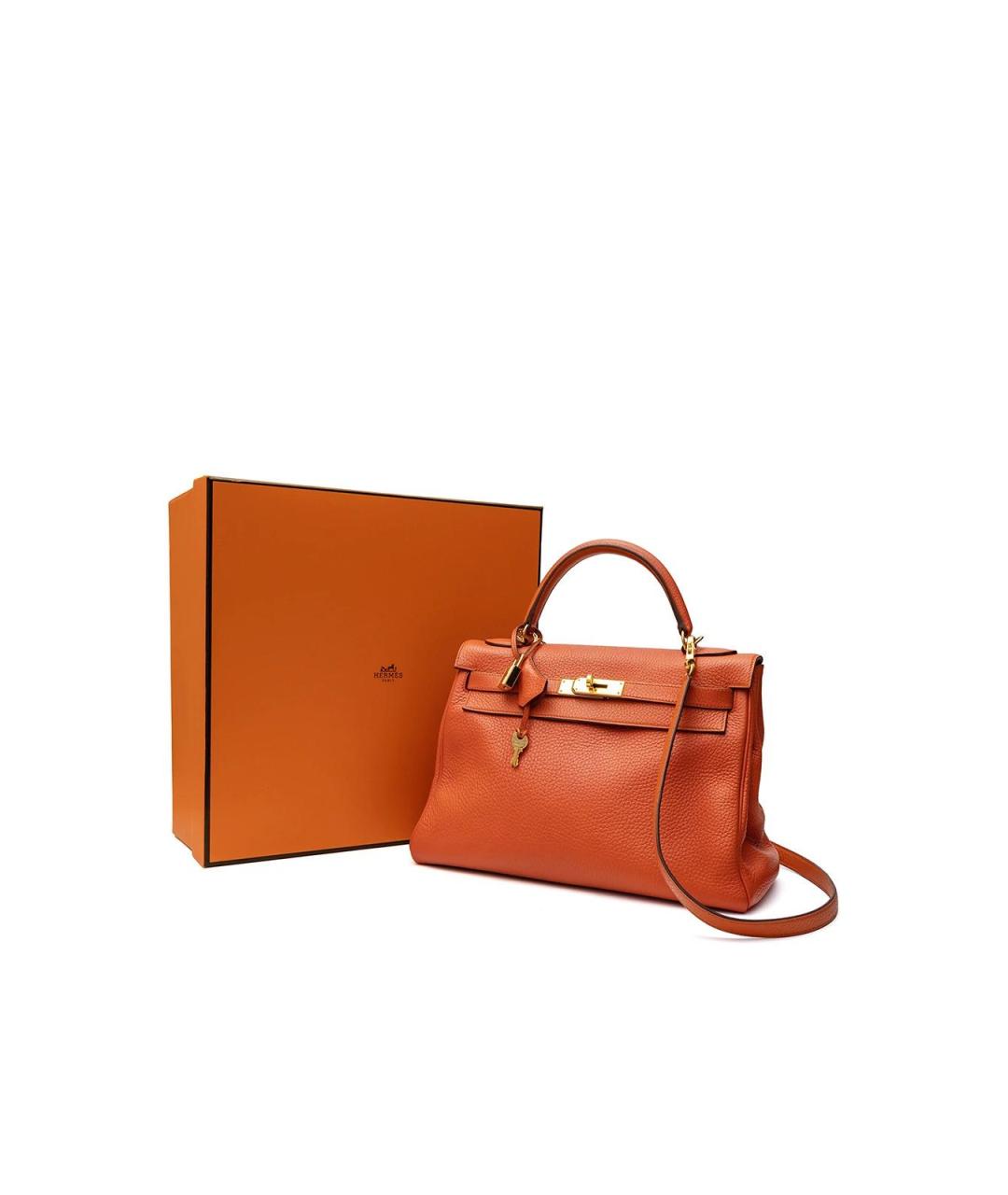 HERMES Оранжевая кожаная сумка тоут, фото 4