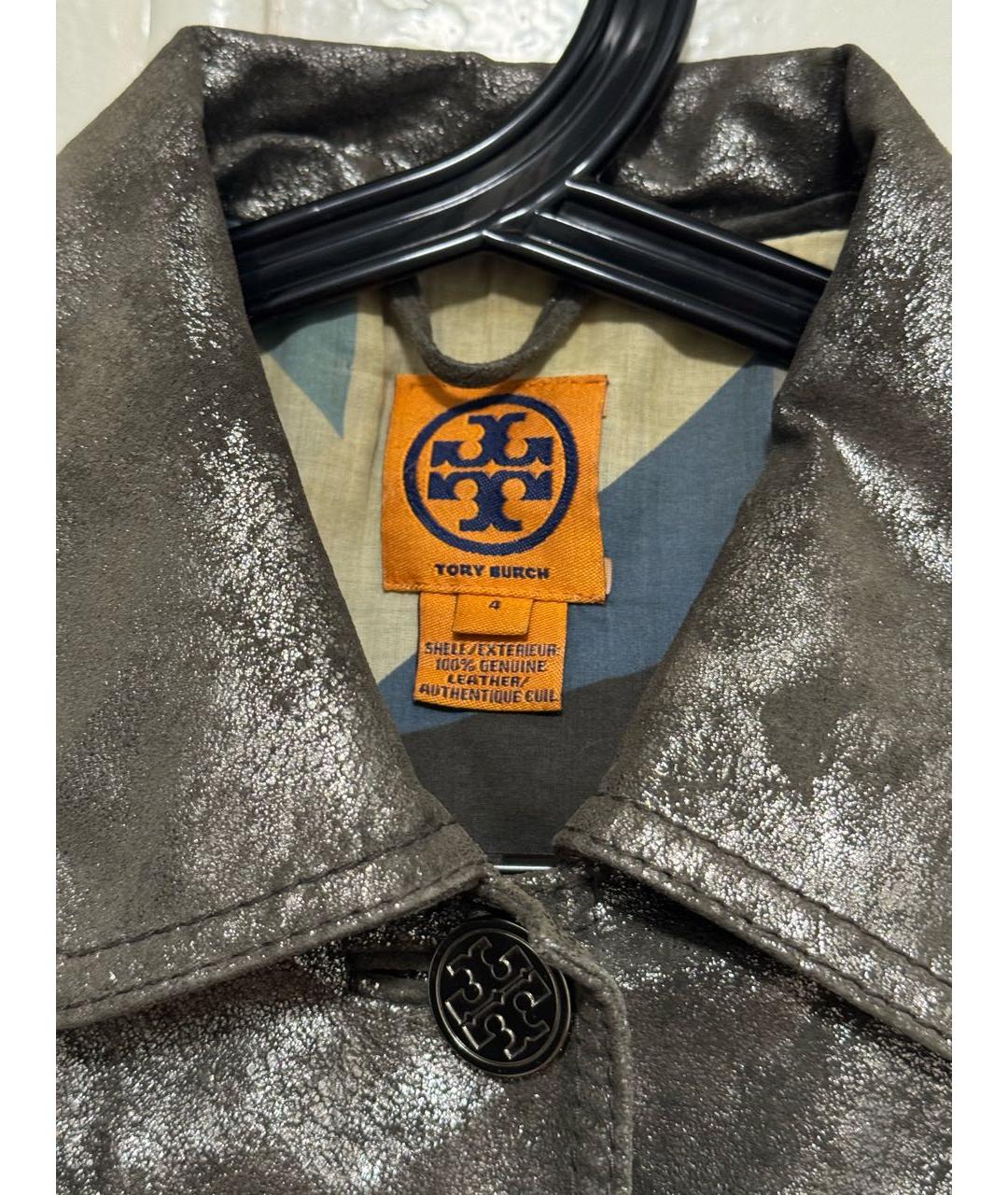 TORY BURCH Серебряная кожаная куртка, фото 3