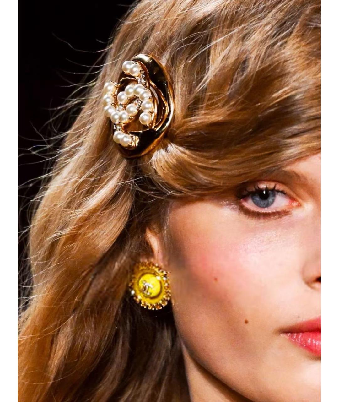 CHANEL Желтые металлические серьги, фото 4