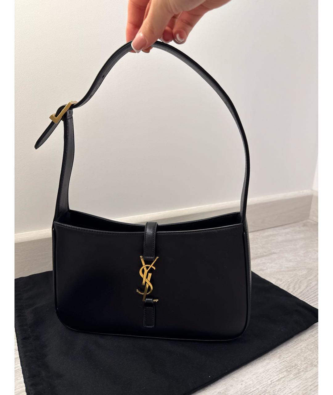 SAINT LAURENT Черная кожаная сумка с короткими ручками, фото 5