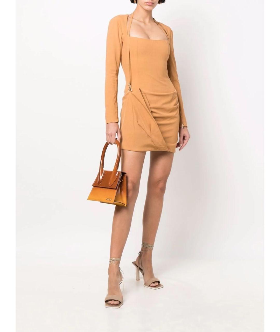 JACQUEMUS Горчичное вискозное коктейльное платье, фото 2