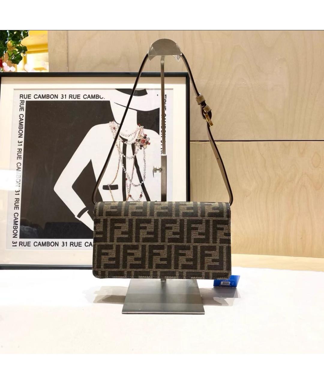 FENDI Коричневая тканевая сумка через плечо, фото 3