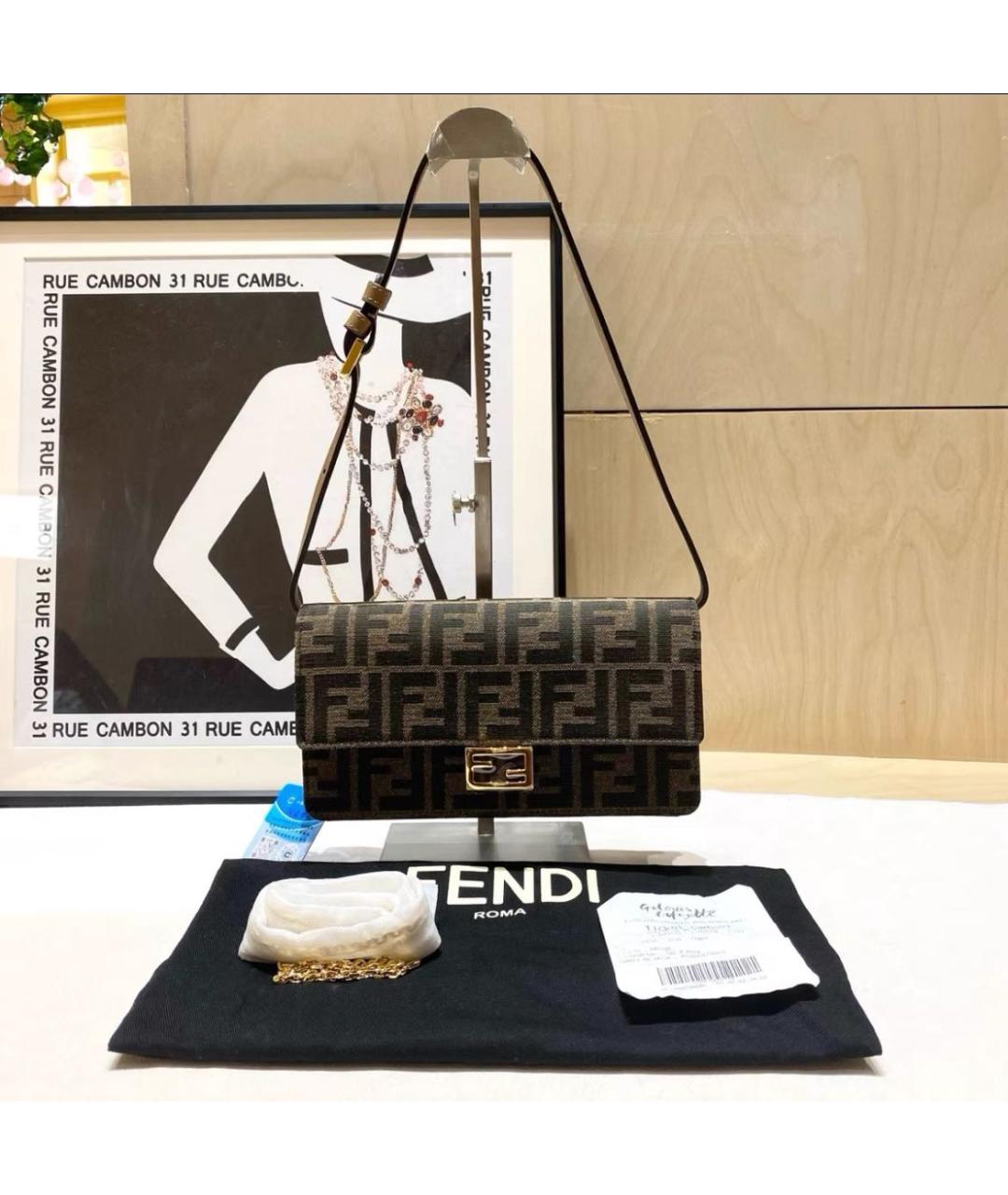 FENDI Коричневая тканевая сумка через плечо, фото 2
