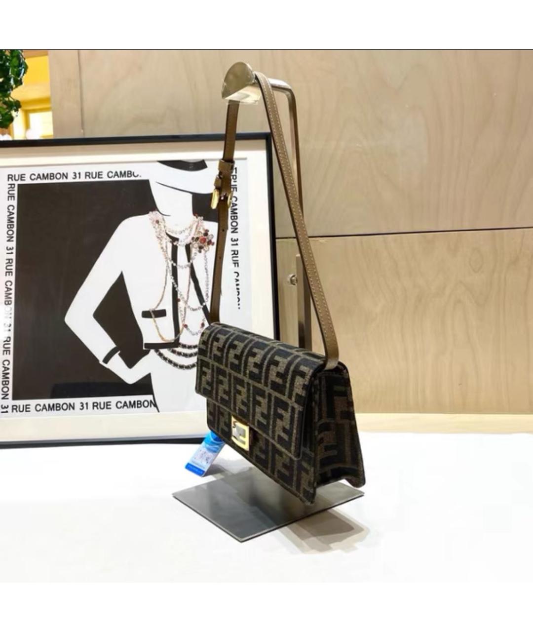 FENDI Коричневая тканевая сумка через плечо, фото 5