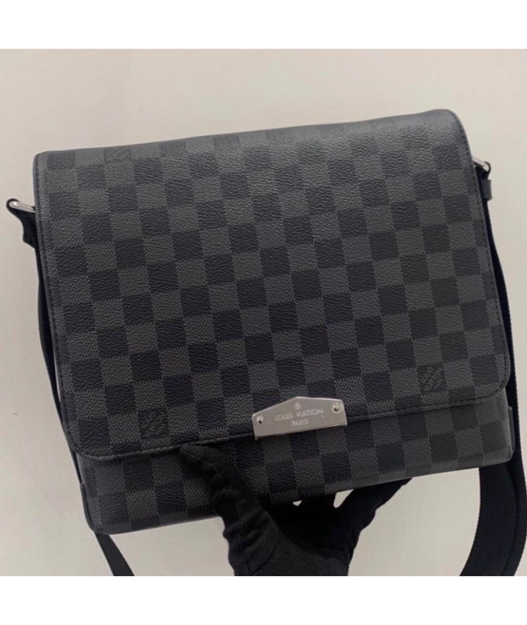 LOUIS VUITTON Антрацитовая кожаная сумка на плечо, фото 2