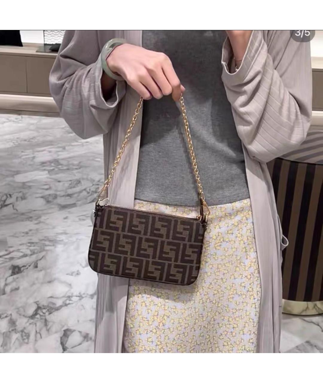 FENDI Коричневая тканевая сумка через плечо, фото 7