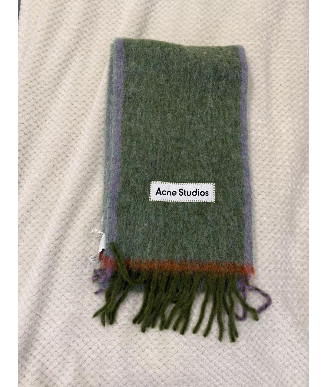 ACNE STUDIOS Зеленый шерстяной шарф, фото 2