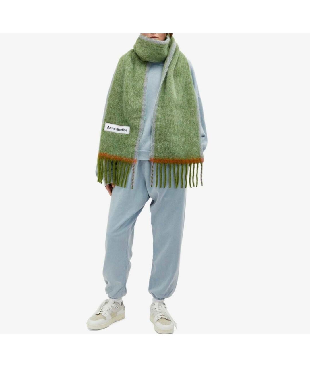 ACNE STUDIOS Зеленый шерстяной шарф, фото 8