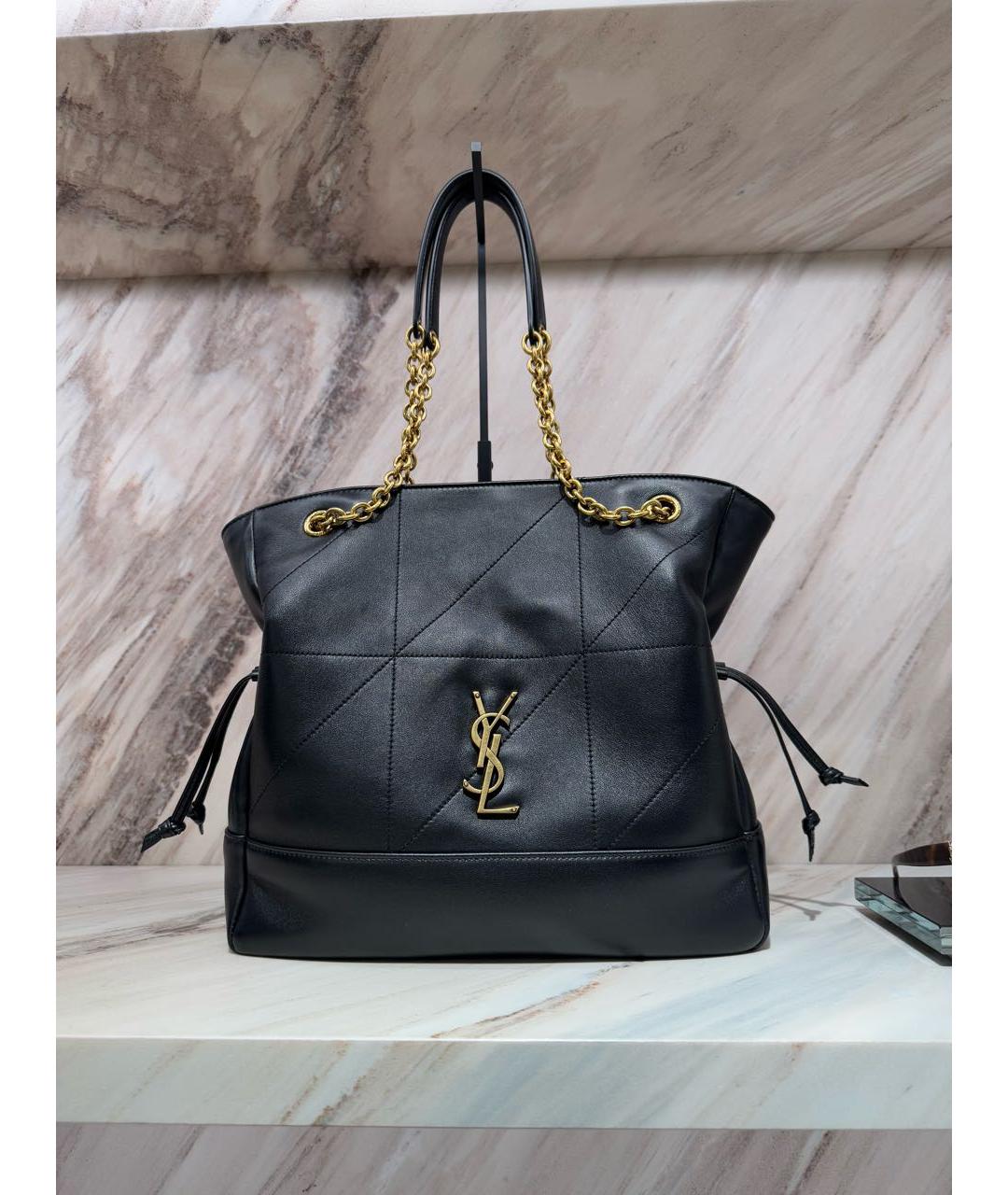 SAINT LAURENT Черная кожаная сумка тоут, фото 9