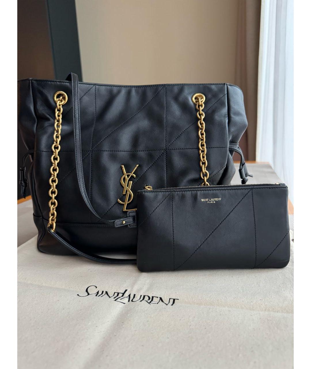 SAINT LAURENT Черная кожаная сумка тоут, фото 2