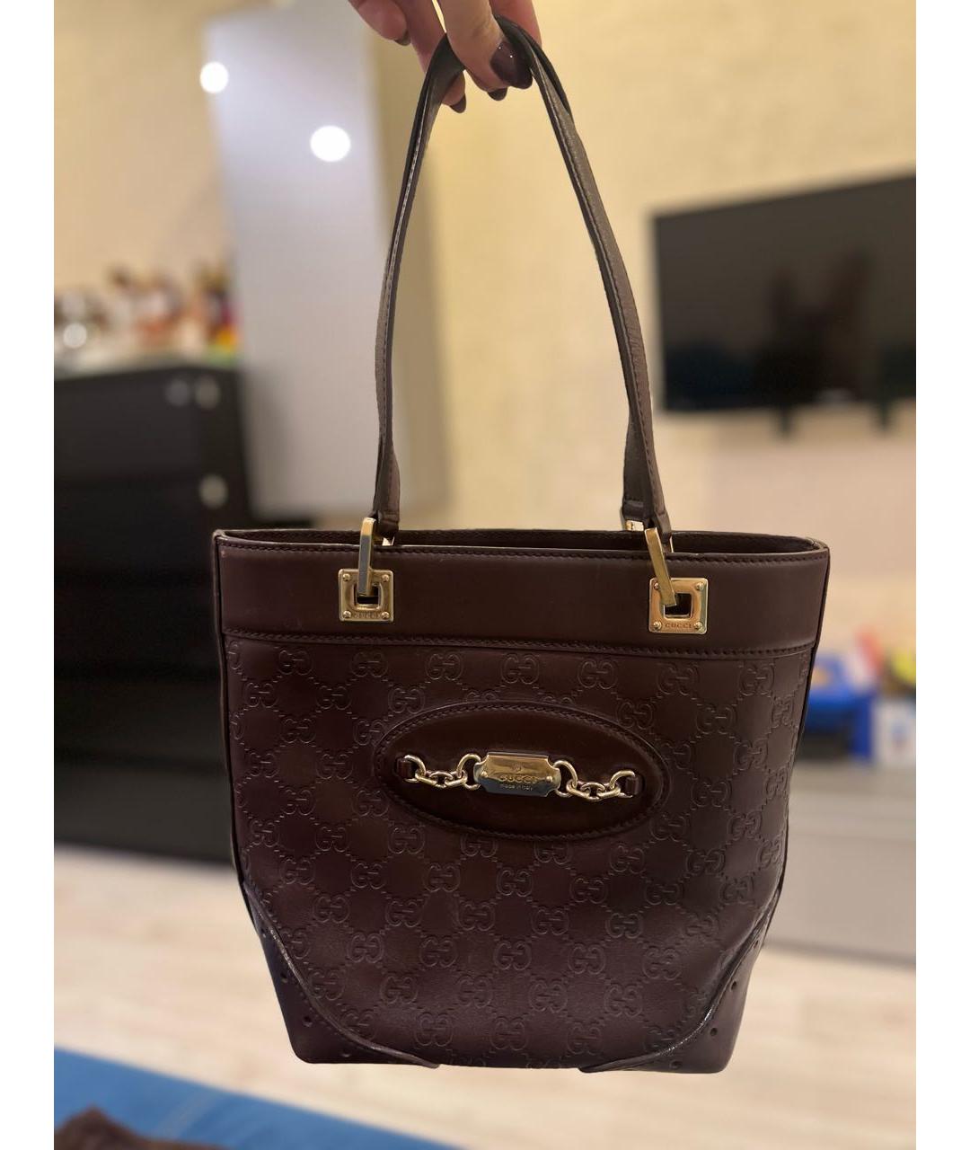 GUCCI Коричневая кожаная сумка с короткими ручками, фото 7