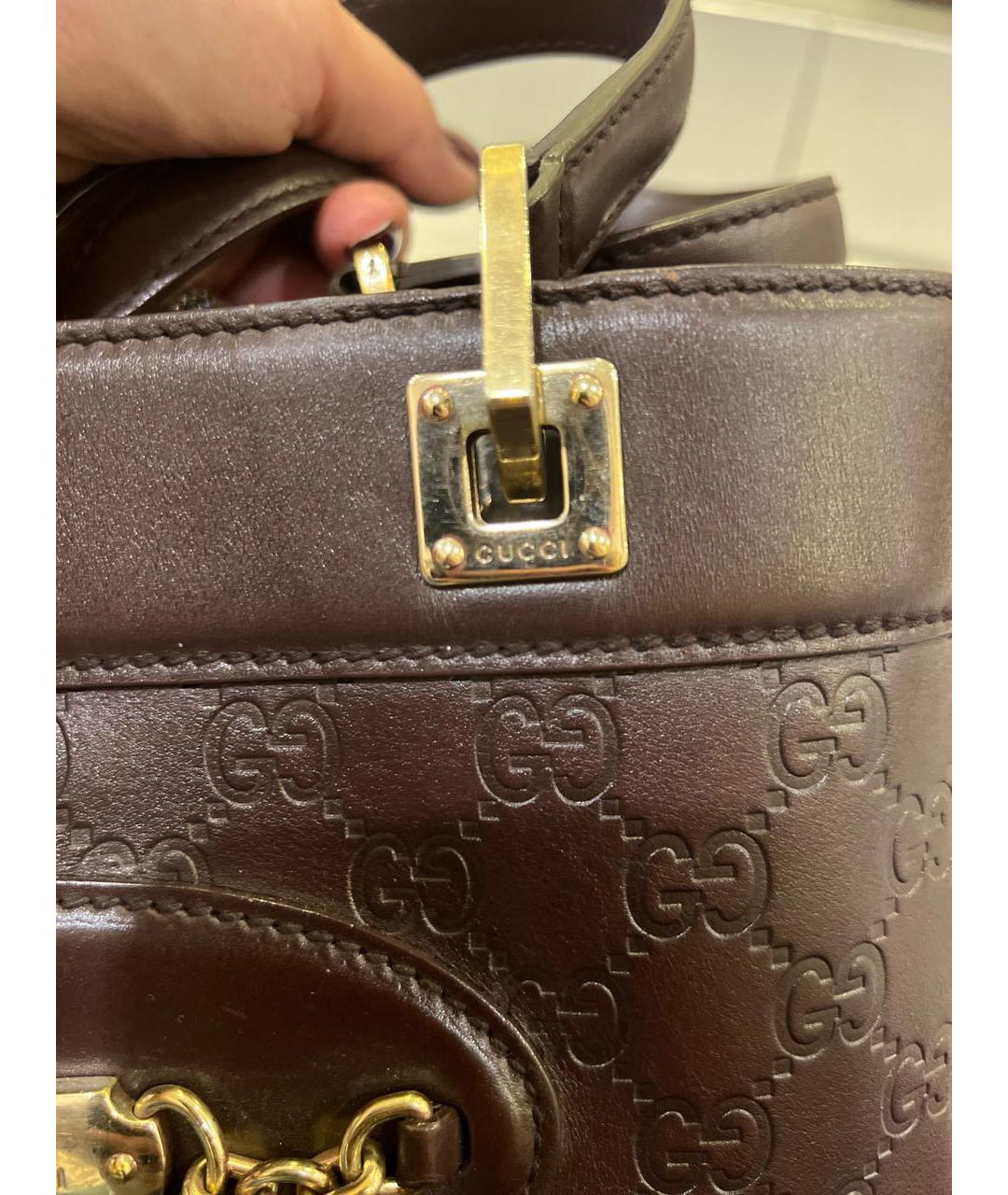 GUCCI Коричневая кожаная сумка с короткими ручками, фото 5