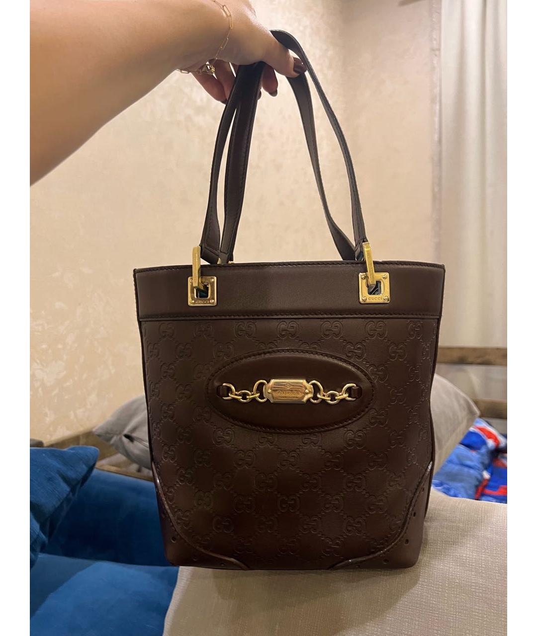 GUCCI Коричневая кожаная сумка с короткими ручками, фото 8