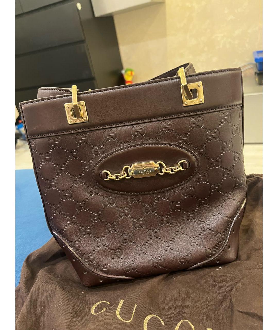 GUCCI Коричневая кожаная сумка с короткими ручками, фото 2