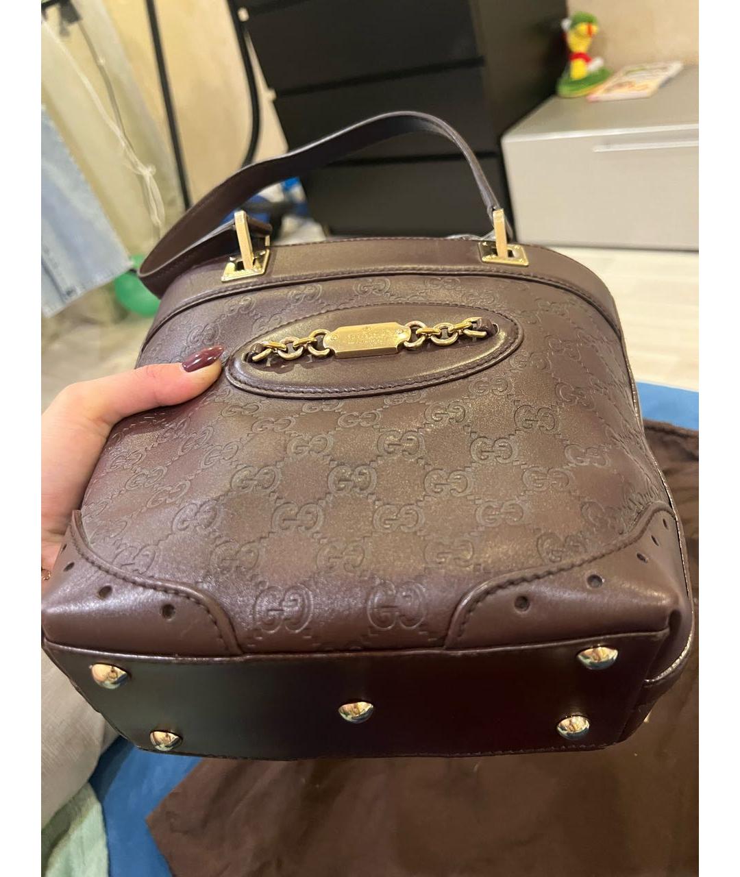 GUCCI Коричневая кожаная сумка с короткими ручками, фото 3