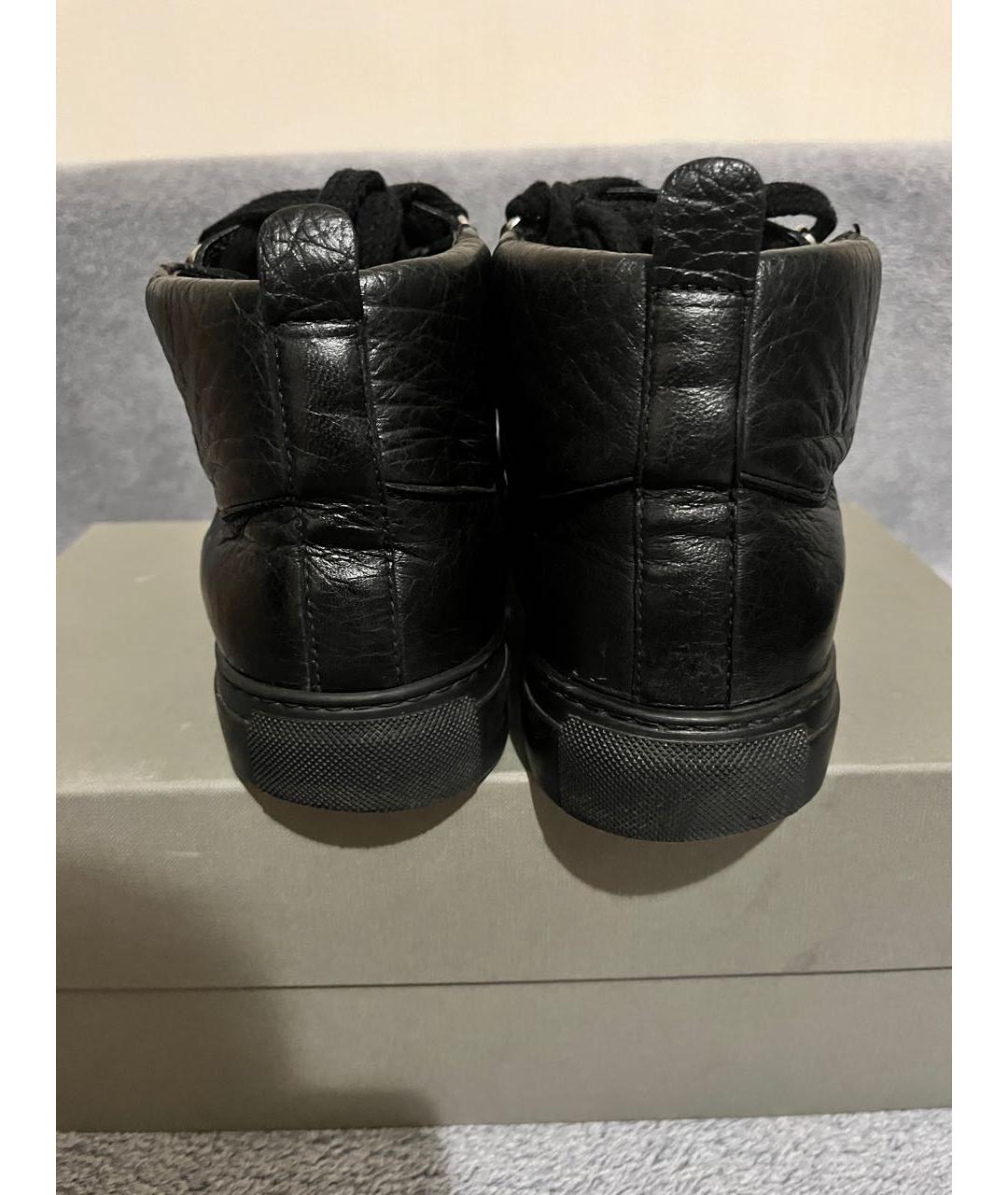 BALENCIAGA Черные кожаные высокие кроссовки / кеды, фото 4