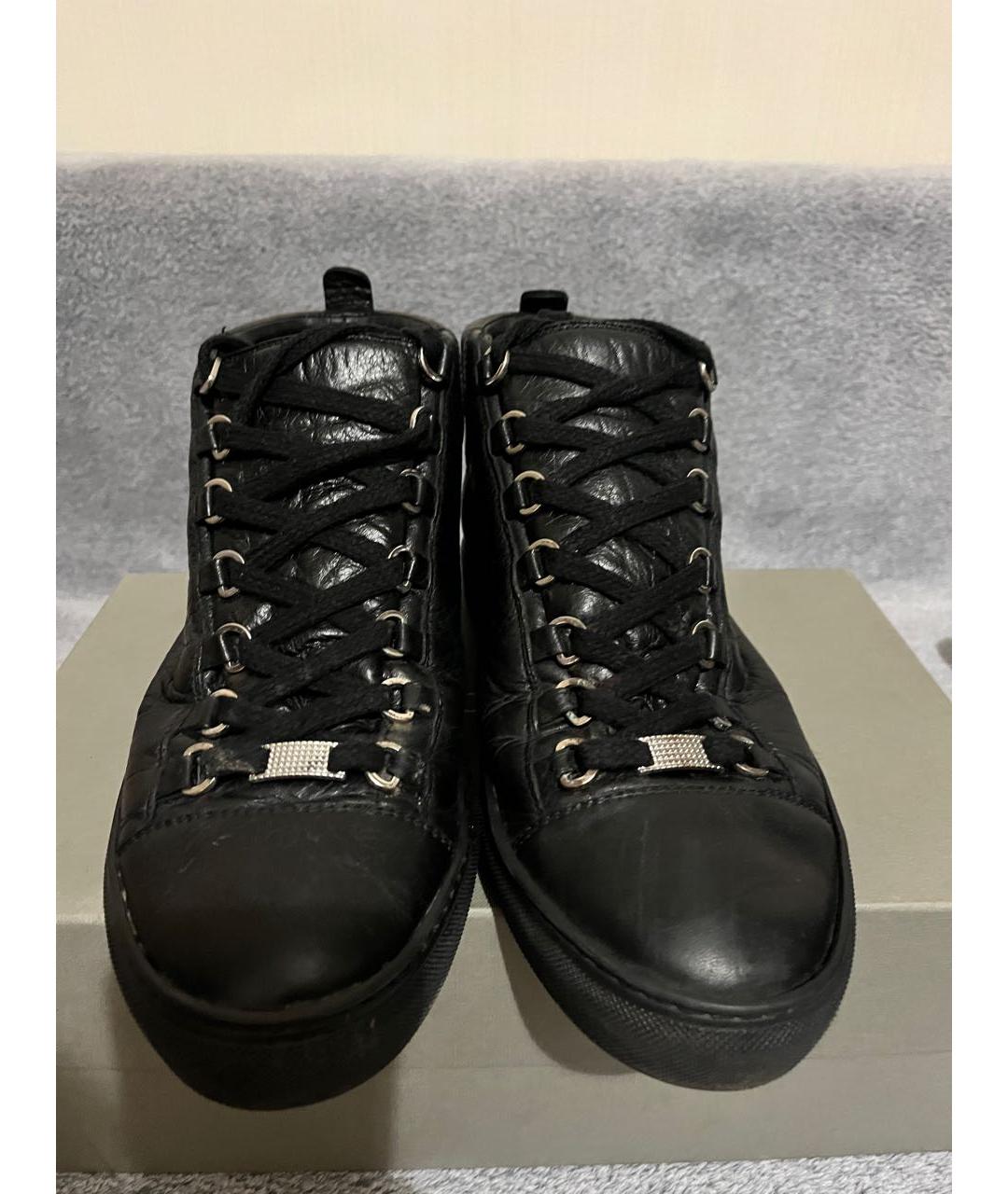 BALENCIAGA Черные кожаные высокие кроссовки / кеды, фото 3