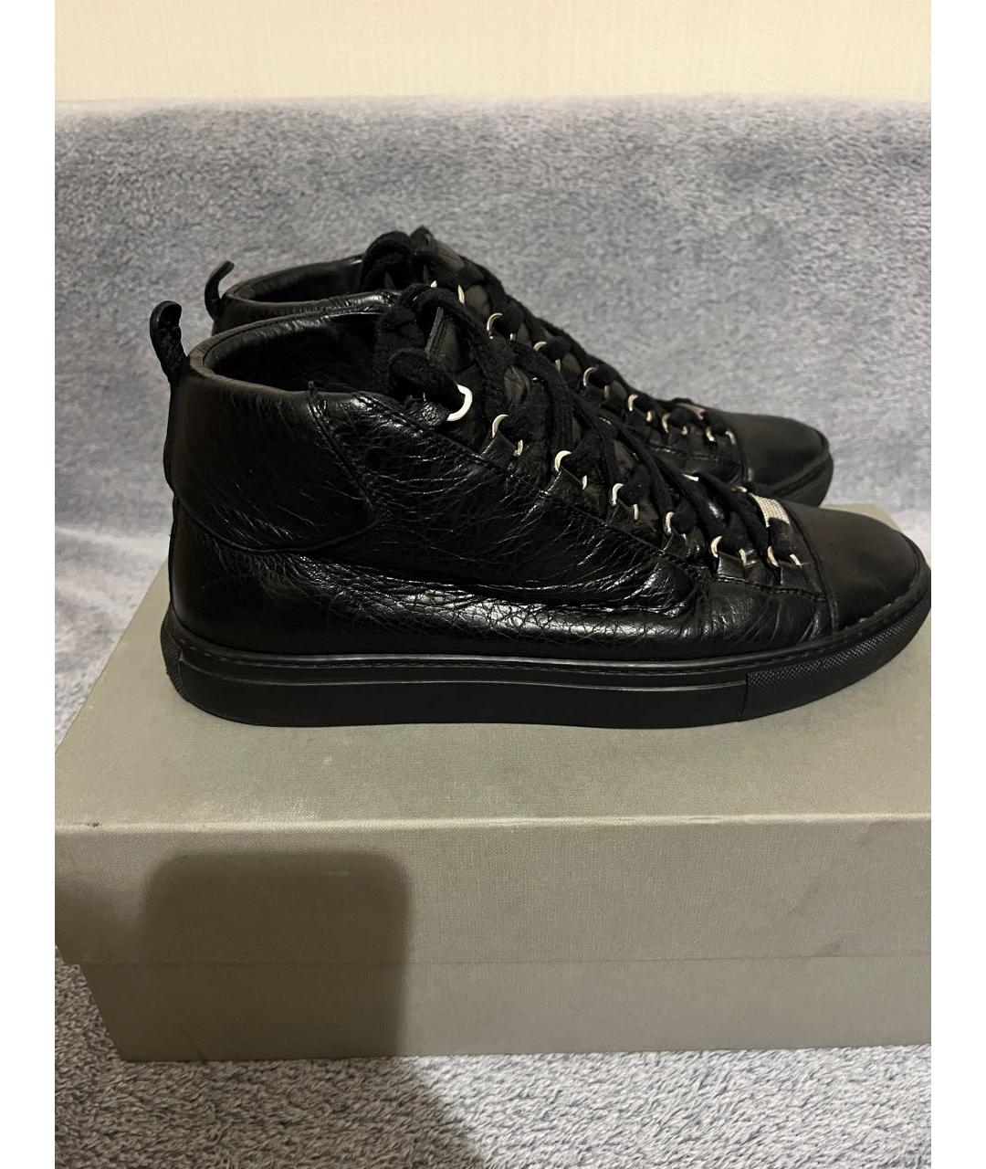 BALENCIAGA Черные кожаные высокие кроссовки / кеды, фото 8