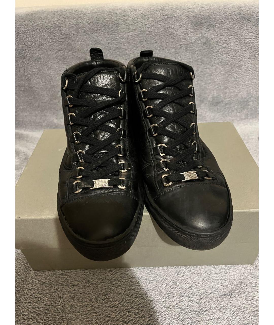 BALENCIAGA Черные кожаные высокие кроссовки / кеды, фото 5