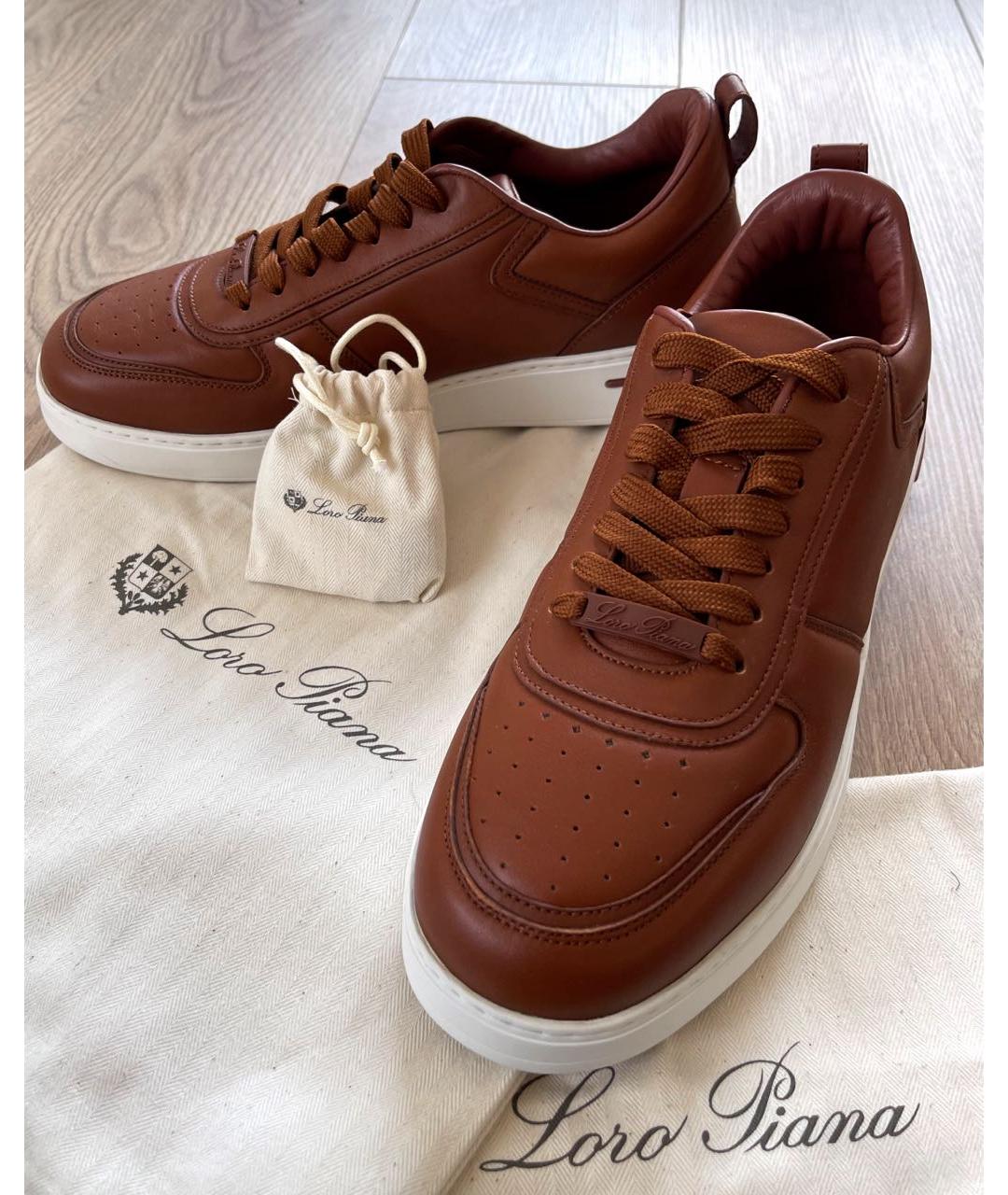 LORO PIANA Коричневые кожаные низкие кроссовки / кеды, фото 2