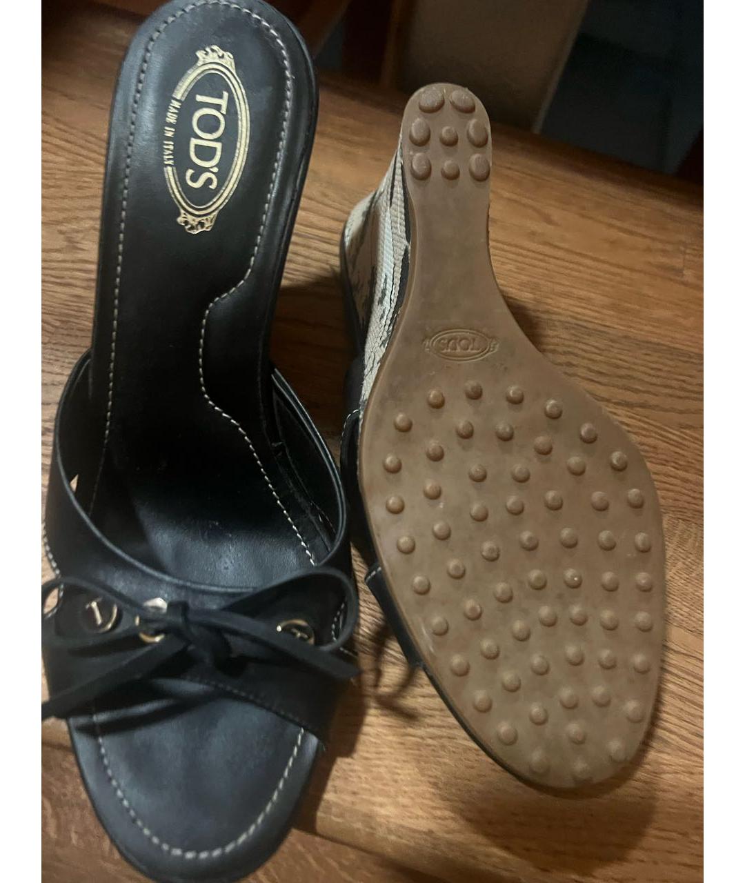 TOD'S Черные кожаные босоножки, фото 3