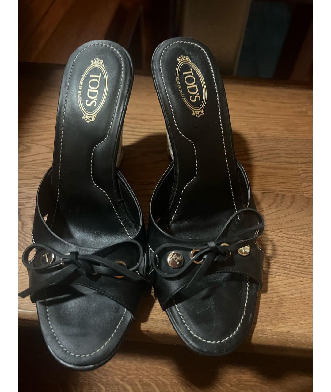 TOD'S Черные кожаные босоножки, фото 2