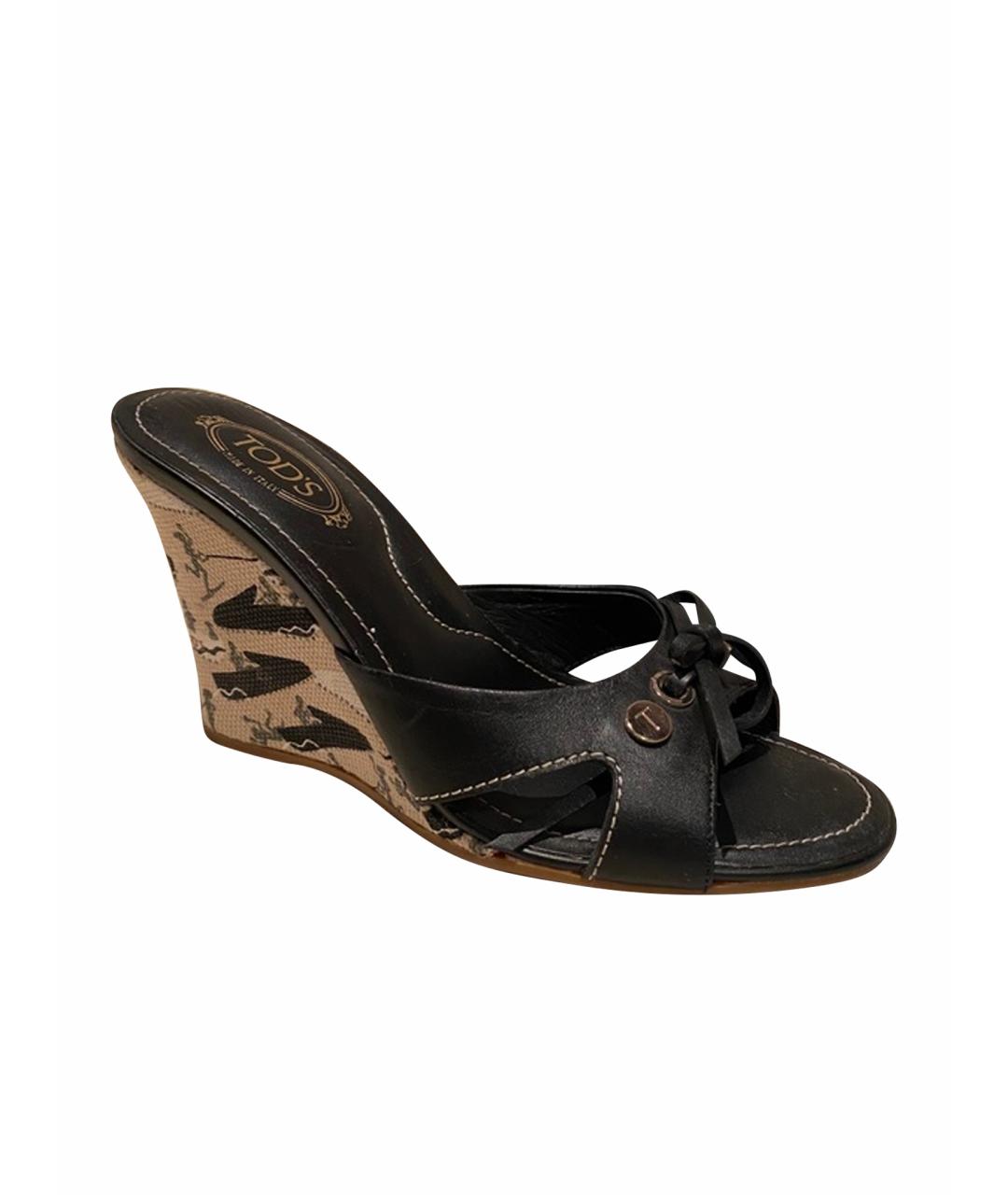 TOD'S Черные кожаные босоножки, фото 1