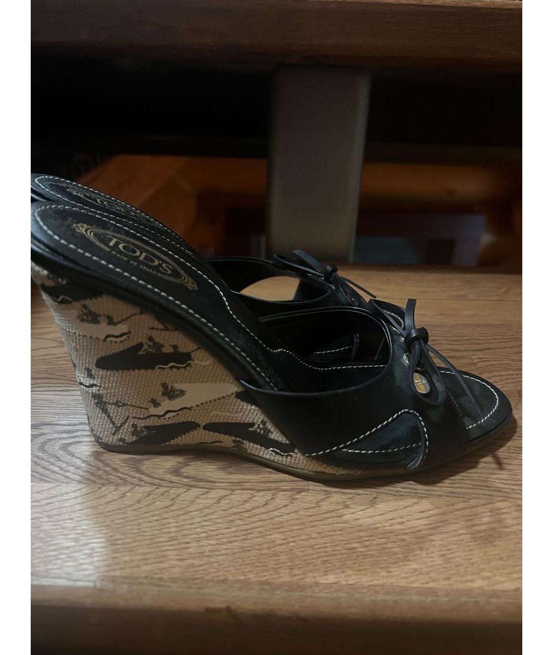TOD'S Черные кожаные босоножки, фото 5