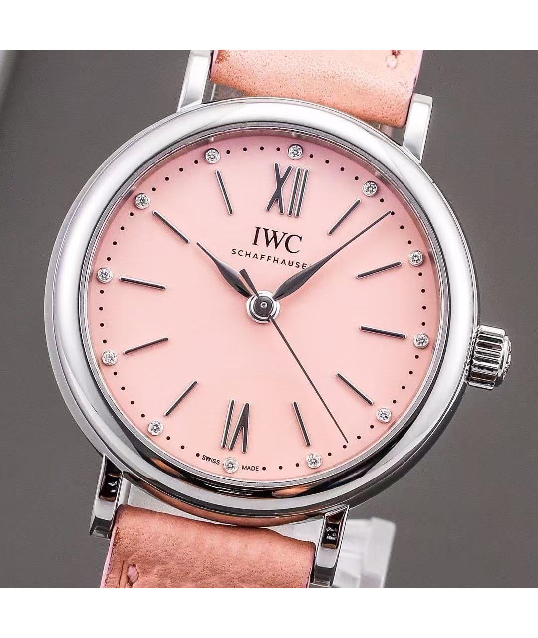 IWC Schaffhausen Розовые кожаные часы, фото 3