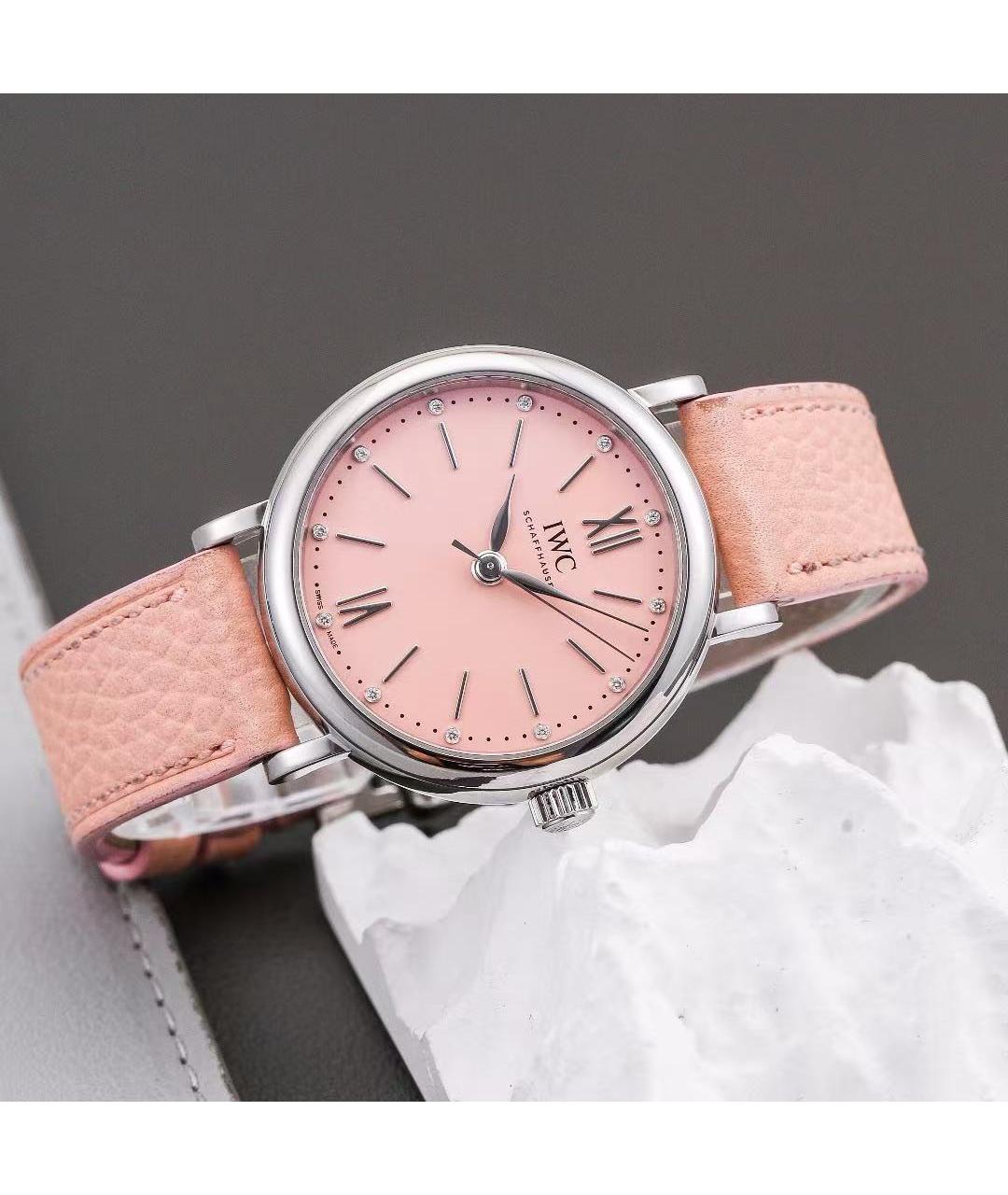 IWC Schaffhausen Розовые кожаные часы, фото 2