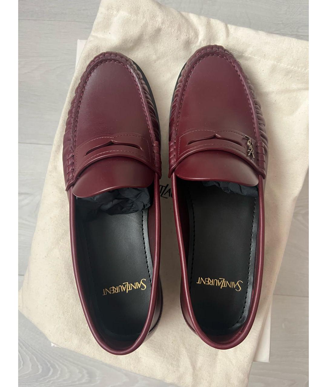 SAINT LAURENT Бордовые кожаные лоферы, фото 2