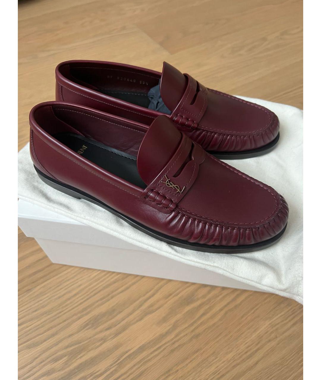 SAINT LAURENT Бордовые кожаные лоферы, фото 4