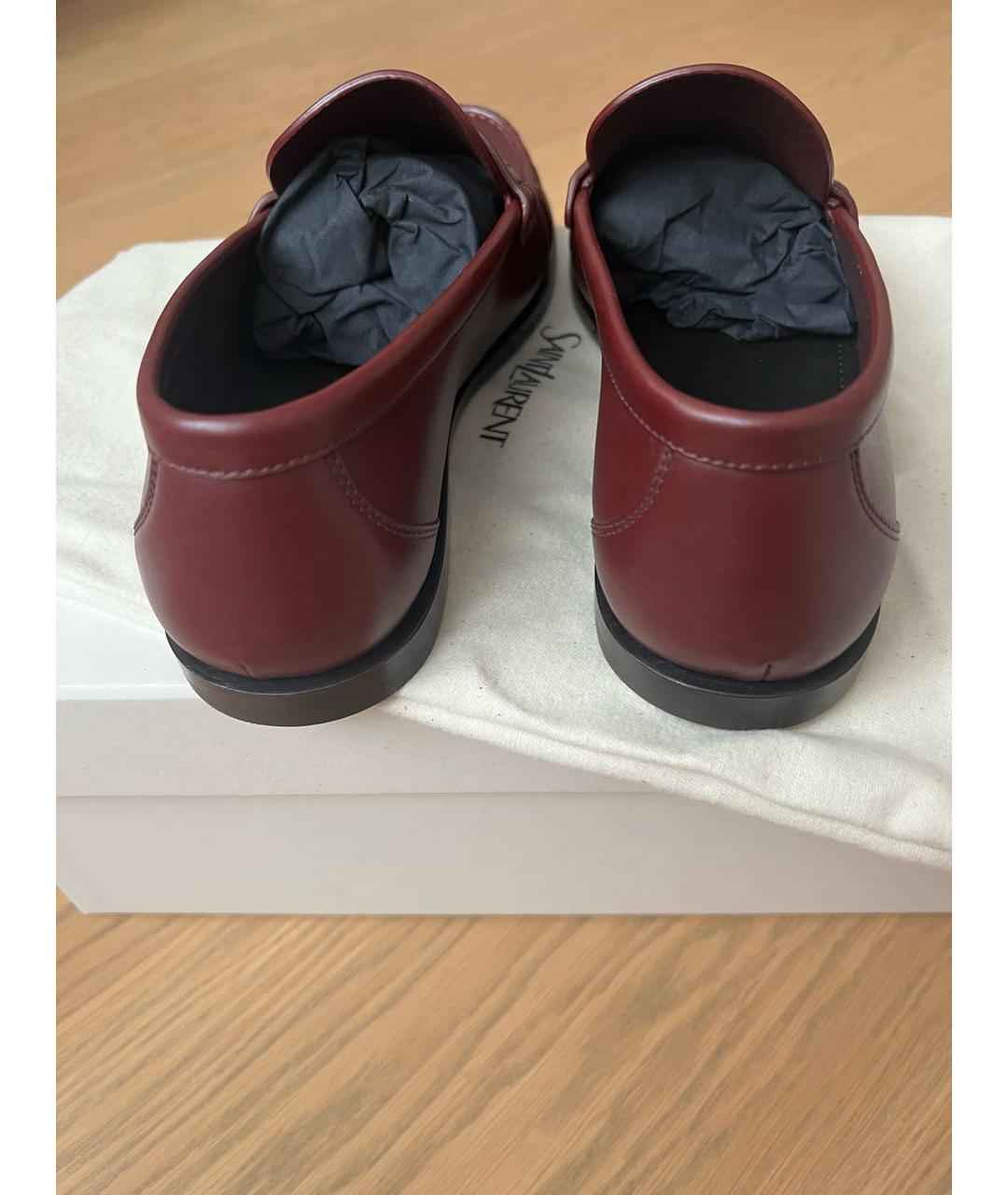 SAINT LAURENT Бордовые кожаные лоферы, фото 3