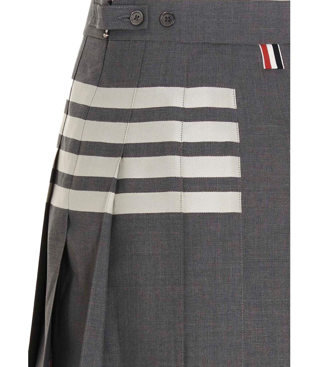 THOM BROWNE Серая шерстяная юбка макси, фото 4