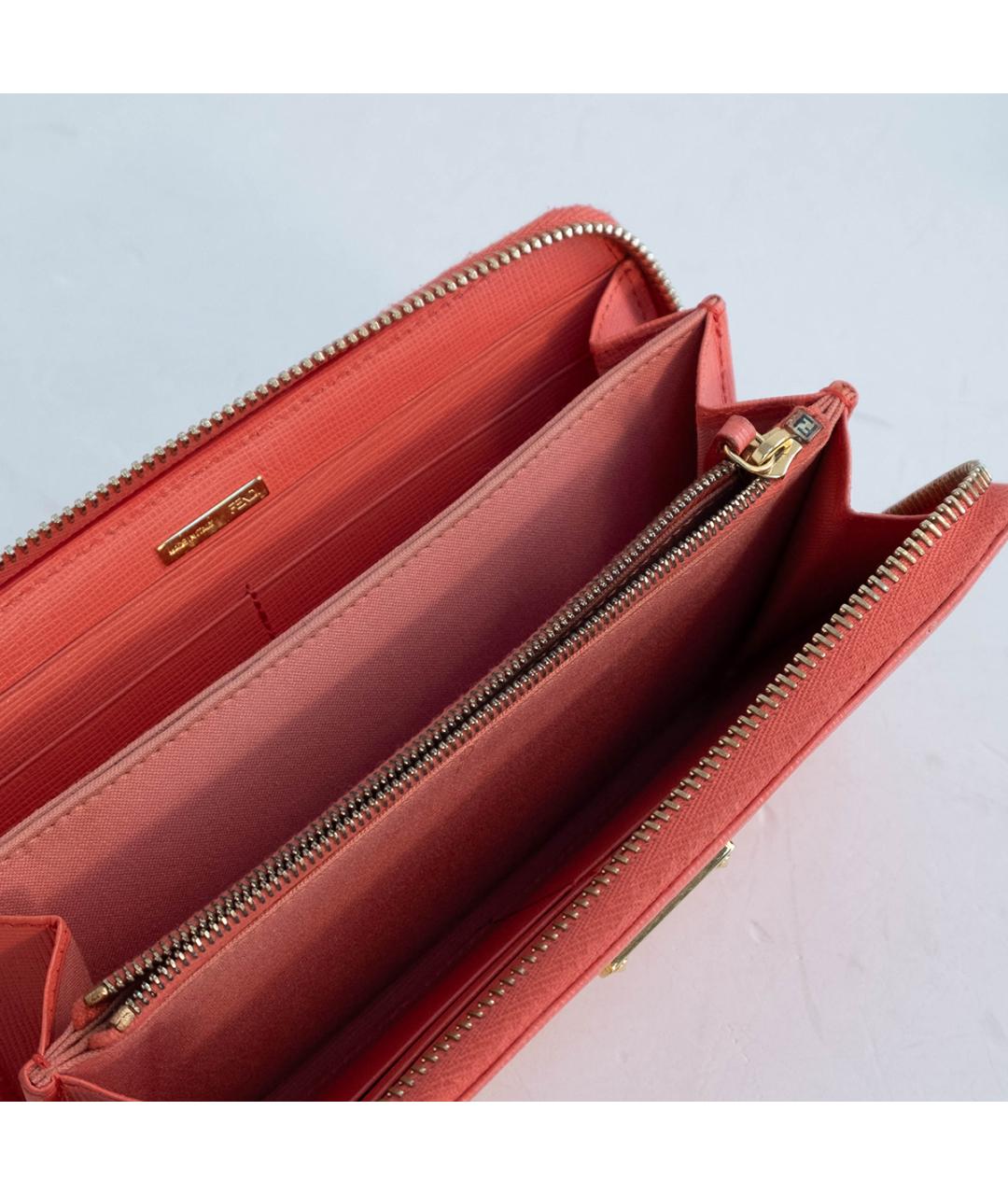 FENDI Коралловый кожаный кошелек, фото 4